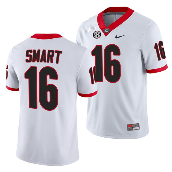 Mens Georgia Bulldogs #16 Kirby Smart Nike White College Football Game jersey