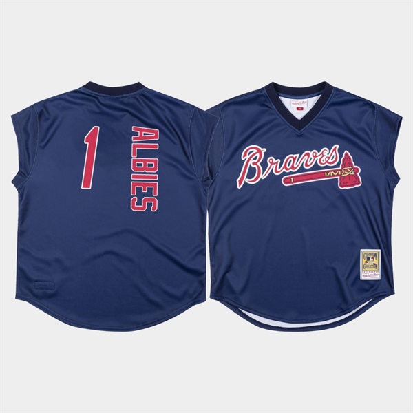 Men's Atlanta Braves #1 Ozzie Albies Mitchell & Ness Navy 1999 Turn Ahead The Clock Throwback Jersey