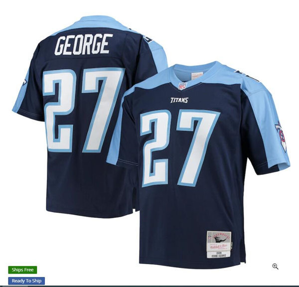 Mens Tennessee Titans Retired Player #27 Eddie George Mitchell & Ness 1999 Legacy Throwback Jersey