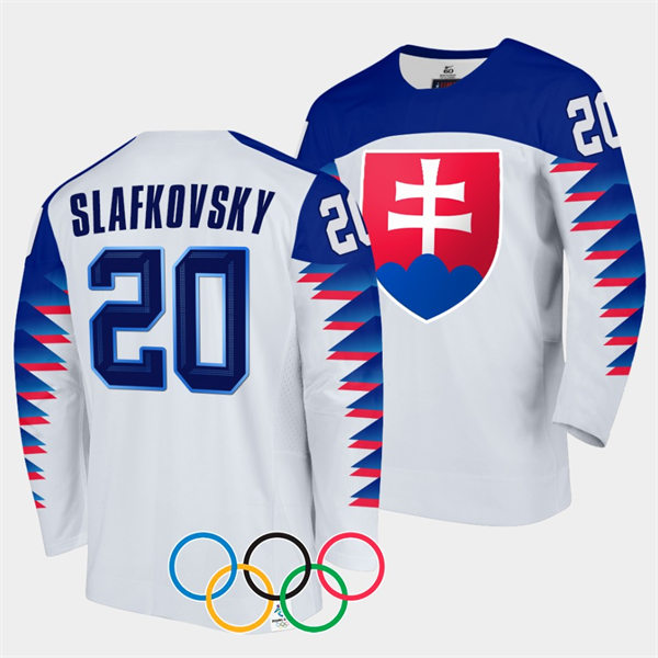 Mens Slovakia Hockey Team #20 Juraj Slafkovsky 2021 IIHF World Junior Championship Home White Jersey
