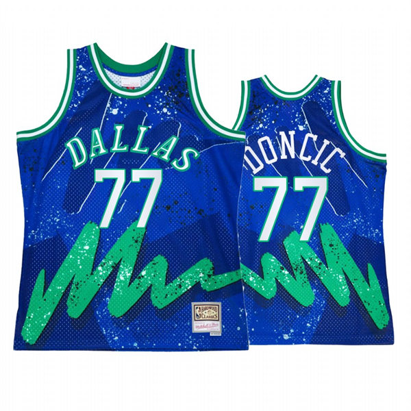 Mens Dallas Mavericks #77 Luka Doncic Hyper Hoop Blue 90s Throwback Jersey