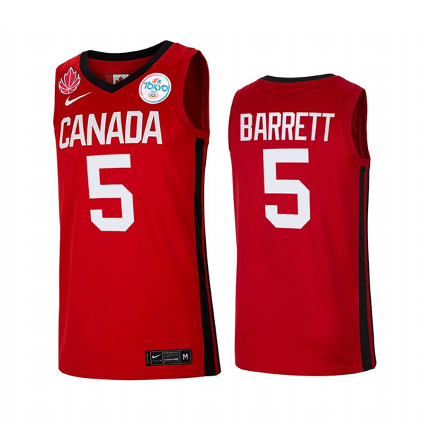 Mens Youth Canada Basketball Team #5 R.J. Barrett Nike Red 2021 Tokyo Olympics Jersey 