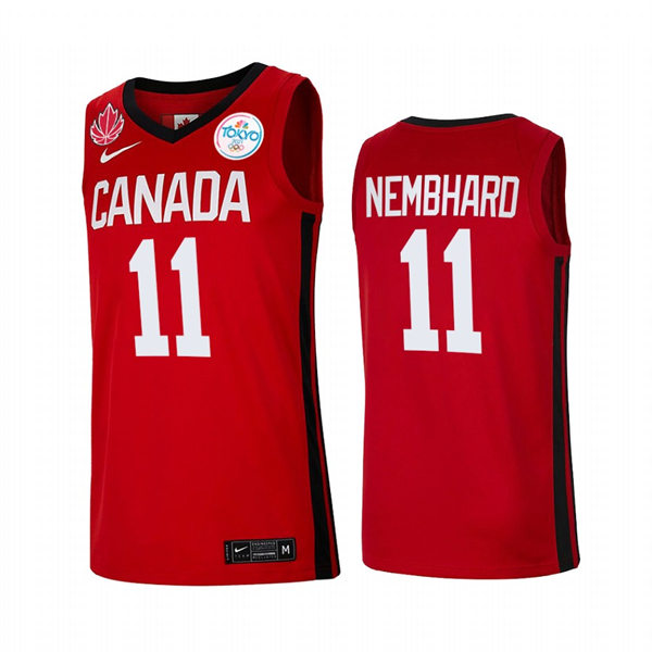 Mens Youth Canada Basketball Team #11 Andrew Nembhard Nike Red 2021 Tokyo Olympics Jersey 