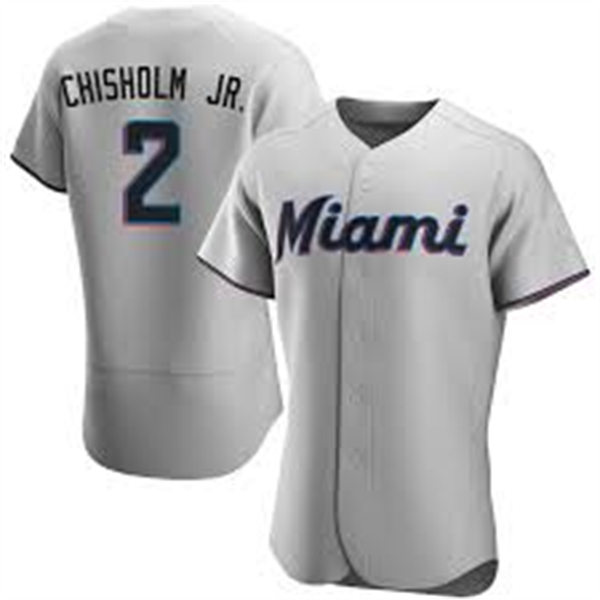 Mens Miami Marlins #2 Jazz Chisholm Jr. Nike Grey Away FlexBase Player Jersey