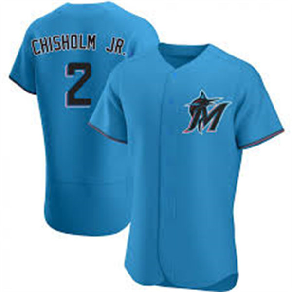 Mens Miami Marlins #2 Jazz Chisholm Jr. Nike Blue Alternate FlexBase Player Jersey