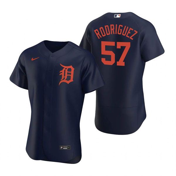 Mens Detroit Tigers #57 Eduardo Rodriguez Nike Navy Orange FlexBase Jersey