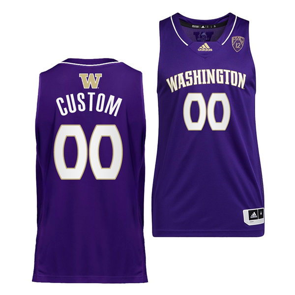 Mens Youth Washington Huskies Custom Adidas Purple College Basketball Game Jersey