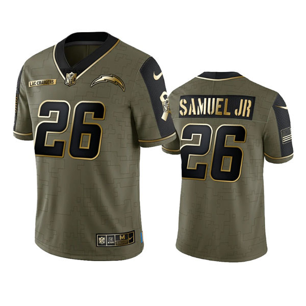 Mens Los Angeles Chargers #26 Asante Samuel Jr. Nike 2021 Olive Golden Salute To Service Limited Jersey