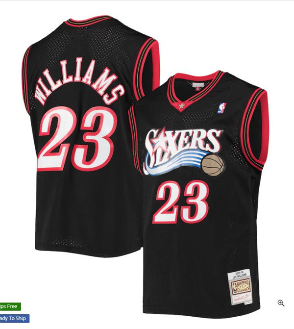 Mens Philadelphia 76ers #23 Lou Williams Mitchell & Ness Black 2005-06 Hardwood Classics Swingman Jersey