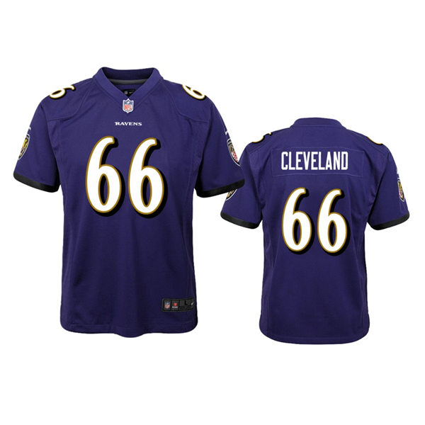 Youth Baltimore Ravens #66 Ben Cleveland Nike Purple Limited Jersey