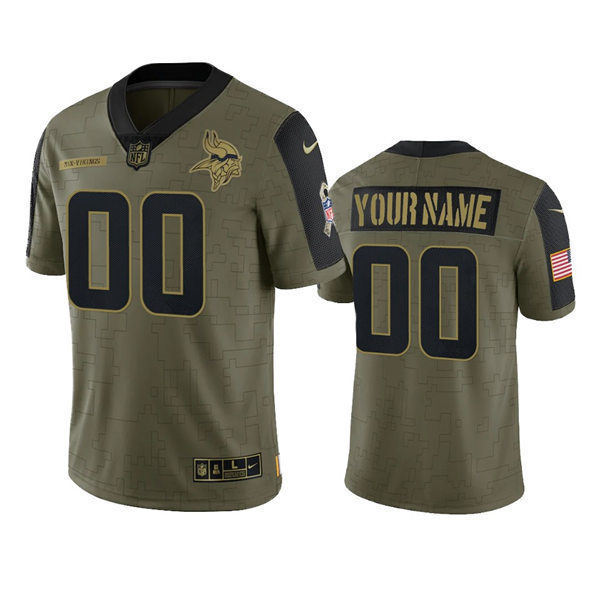 Mens Youth Minnesota Vikings Custom Olive 2021 Salute To Service Limited Jersey