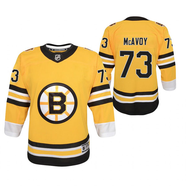 Youth Boston Bruins #73 Charlie McAvoy Yellow 2021 NHL REVERSE RETRO JERSEYS