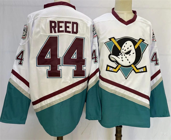 Men's Stitched White #44 Fulton Reed The Mighty Ducks Movie Hockey Jersey