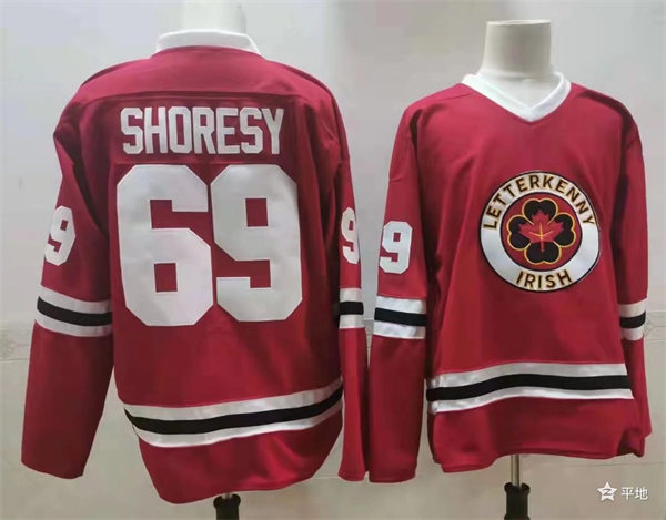 Mens Letterkenny Shamrockettes TV Series #69 Shoresy Red Hockey Jersey