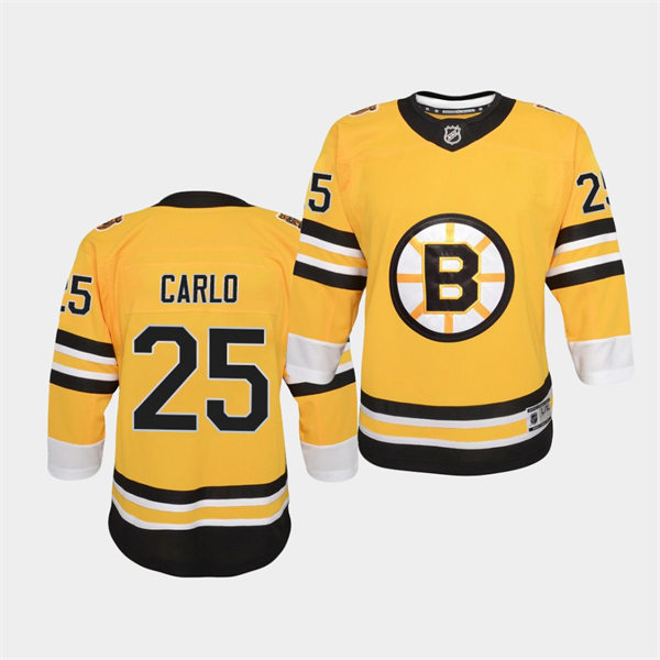 Youth Boston Bruins #25 Brandon Carlo adidas Yellow 2021 REVERSE RETRO JERSEYS
