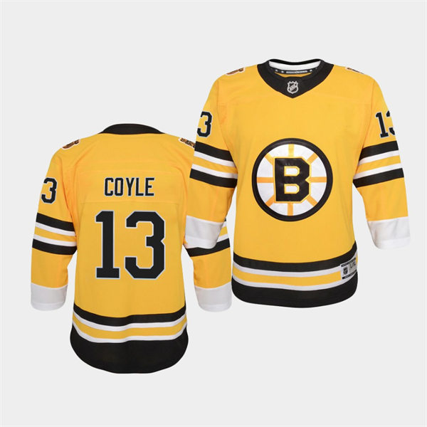 Youth Boston Bruins #13 Charlie Coyle adidas Yellow 2021 REVERSE RETRO JERSEYS