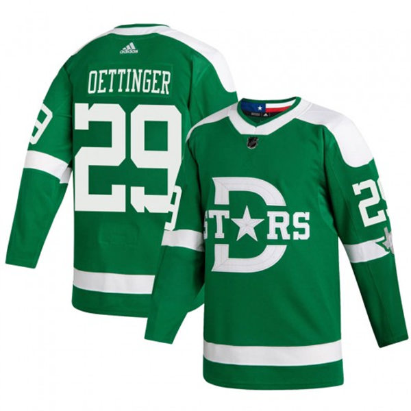 Mens Dallas Stars #29 Jake Oettinger adidas Green 2020 Winter Classic Jersey