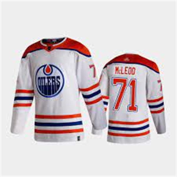 Men's Edmonton Oilers #71 Ryan McLeod adidas White 2021 Reverse Retro Jersey