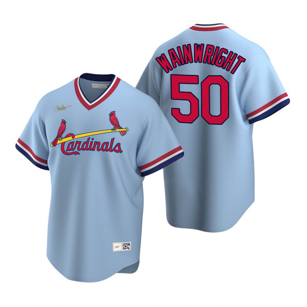 Mens St. Louis Cardinals #50 Adam Wainwright Nike Light Blue Pullover Cooperstown Collection Jersey