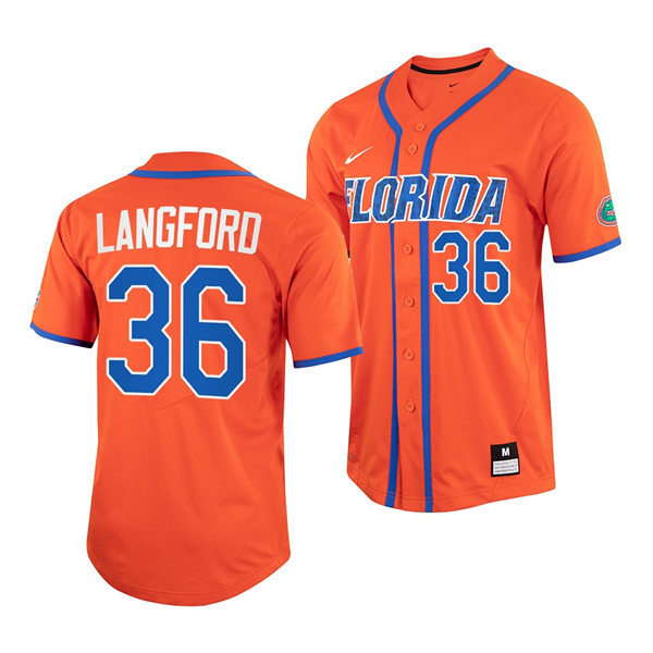 Mens Florida Gators #36 Wyatt Langford Nike 2022 Orange With Name Florida College Baseball Jersey