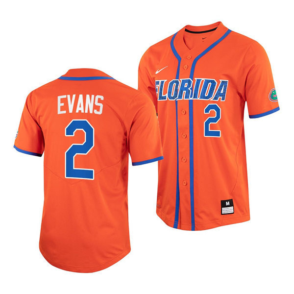 Mens Florida Gators #2 Ty Evans Nike 2022 Orange With Name Florida College Baseball Jersey