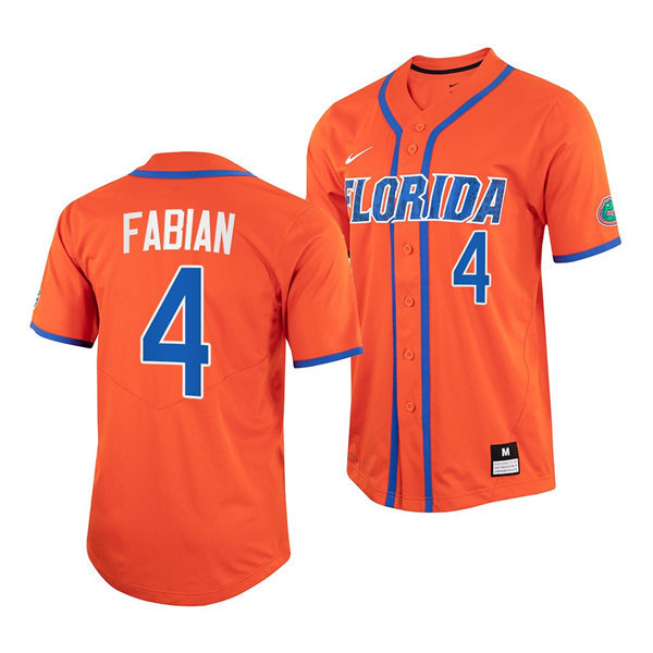Mens Florida Gators #4 Jud Fabian Nike 2022 Orange With Name Florida College Baseball Jersey