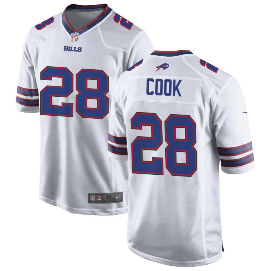 Mens Buffalo Bills #28 James Cook Nike White Away Vapor Limited Jersey
