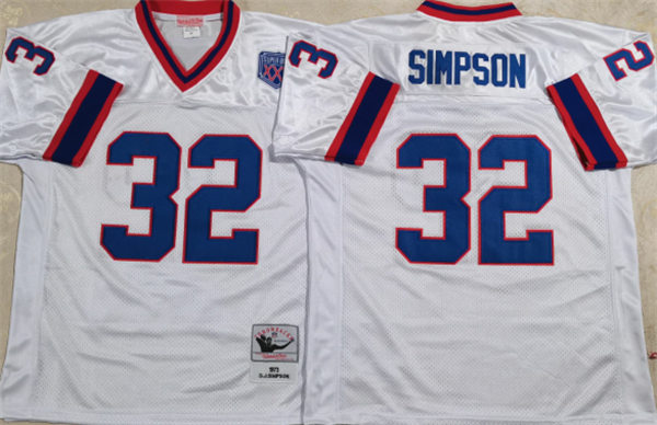 Men's Buffalo Bills Retired Player #32 O.J. Simpson Mitchell & Ness White Throwback Jersey