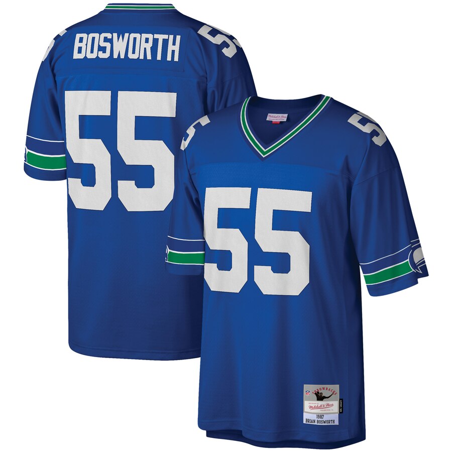 Mens Seattle Seahawks #55 Brian Bosworth Royal Mitchell & Ness Legacy Throwback Jersey