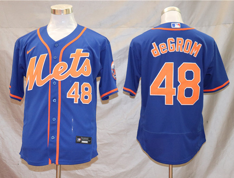 Men's New York Mets #48 Jacob deGrom Blue Orange Stitched Nike MLB Flex Base Jersey