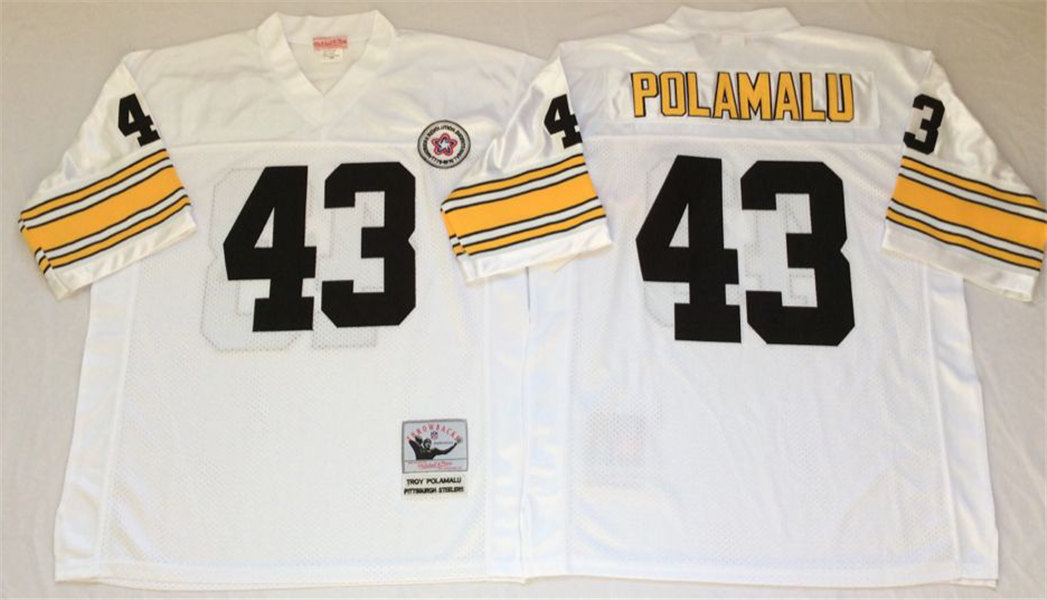 Men's pittsburgh steelers #43 troy polamal White Throwback Football Jersey