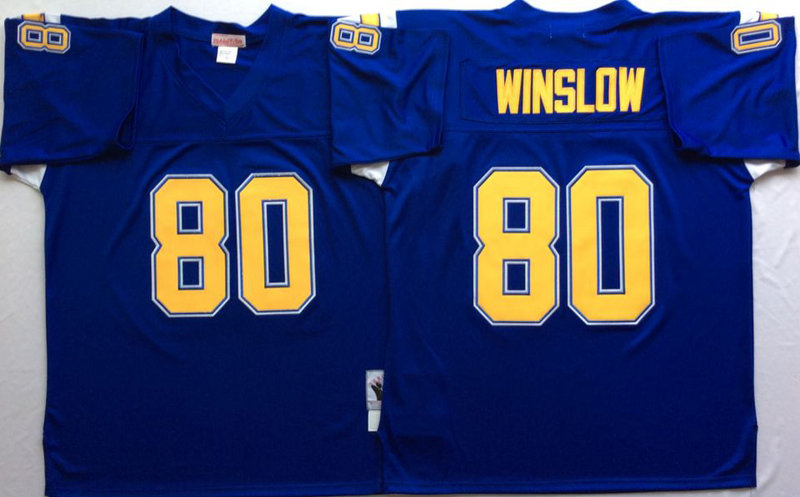 Mens San Diego Chargers #80 Kellen Winslow Navy Blue NFL Throwback Football Jersey
