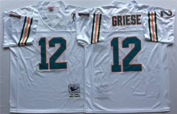 Men's Miami Dolphins #12 Bob Griese White Throwback Jersey
