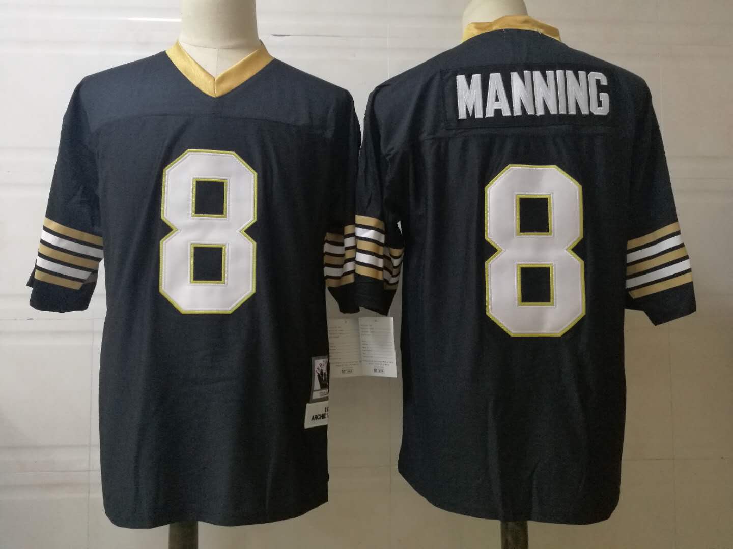 Mens New Orleans Saints #8 Archie Manning Black Mitchell & Ness Throwback Football Jersey