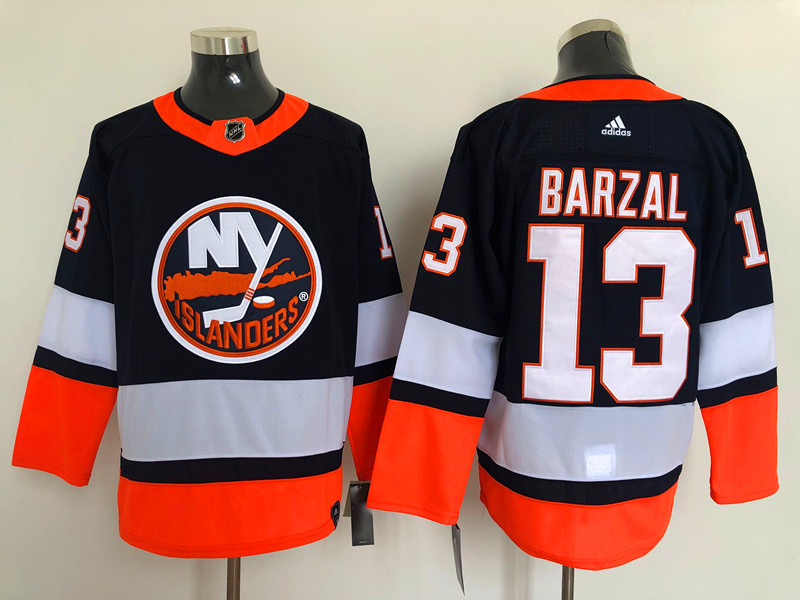 Men's New York Islanders #13 Mathew Barzal Navy Adidas 2021 NHL REVERSE RETRO JERSEYS