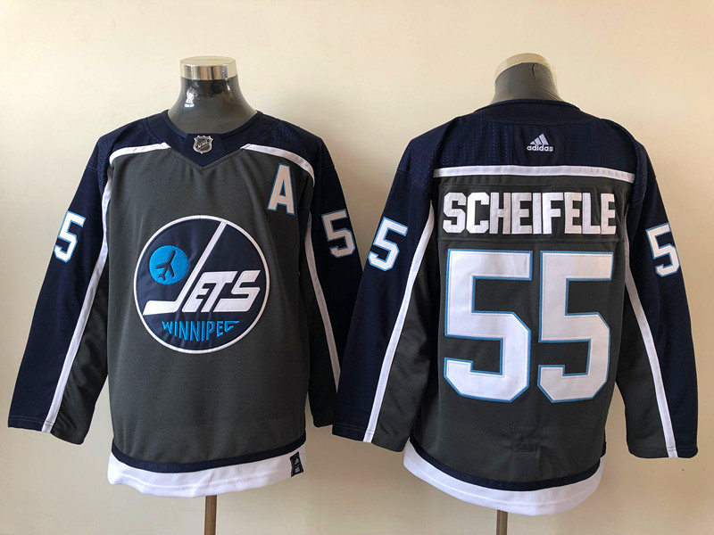 Men's Winnipeg Jets #55 Mark Scheifele adidas Gray 2021 NHL Season Reverse Retro Stitched Jersey